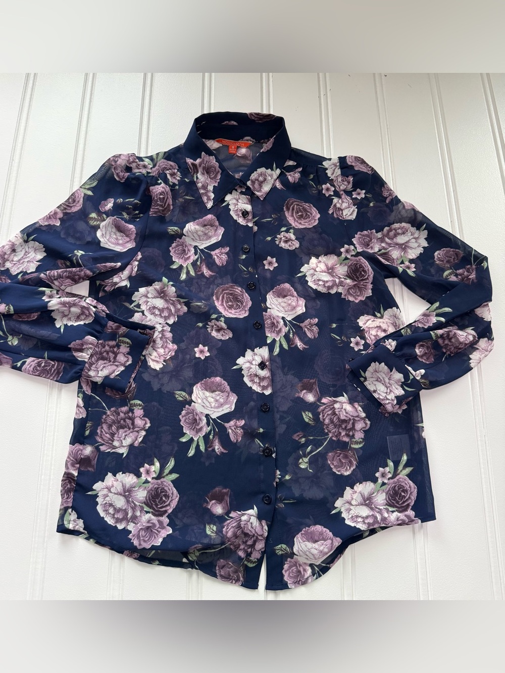 ModCloth Shirt Womens Small Navy Button Up Blouse Floral Mod Cloth 3218